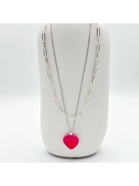 Sterling silver necklaces with pink heart